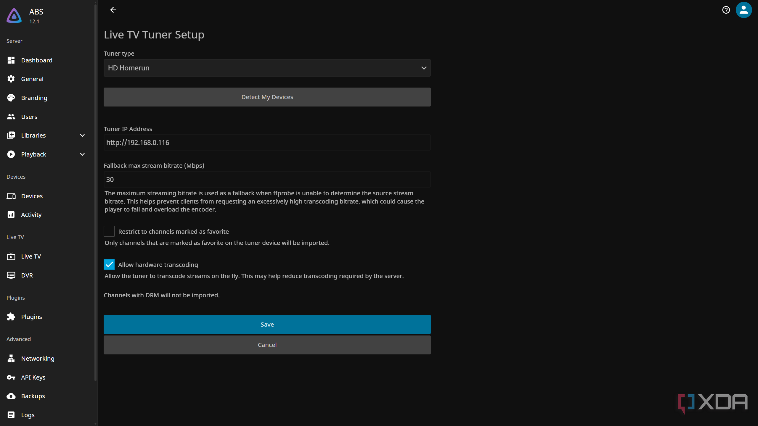 Tuner HD Homerun Save IP listed