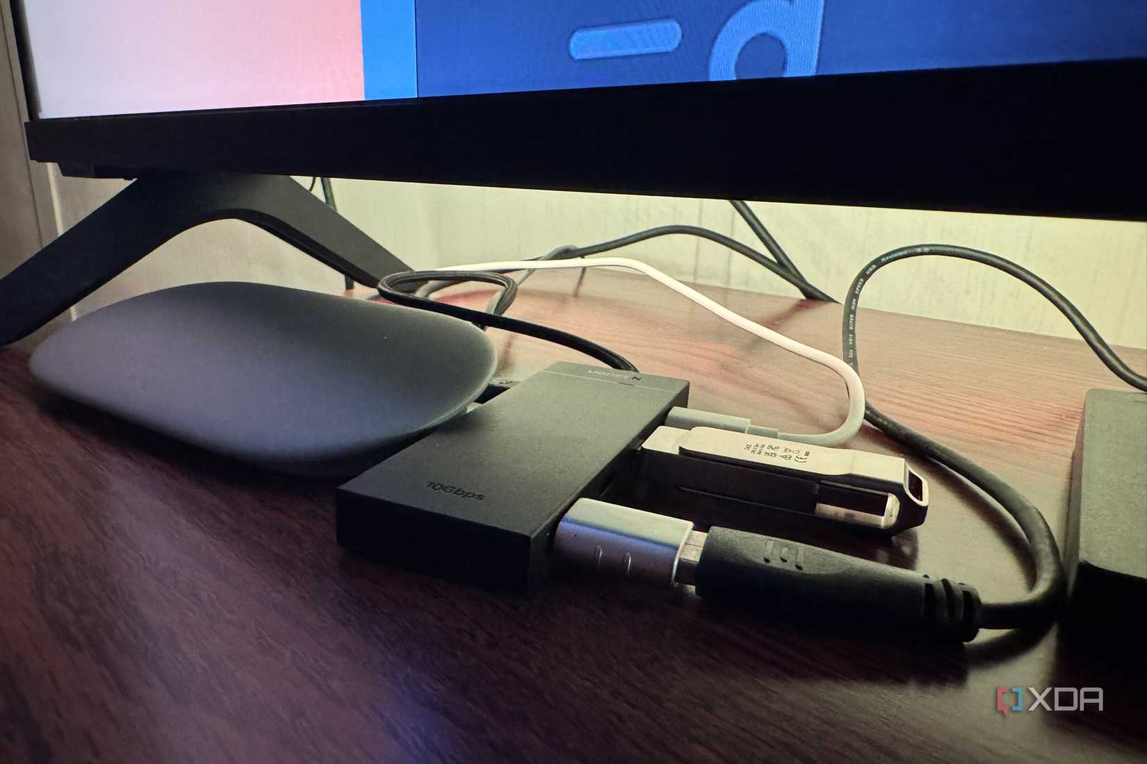 USB-C Hub with External Drives Plugged in Connected to Google TV Streamer