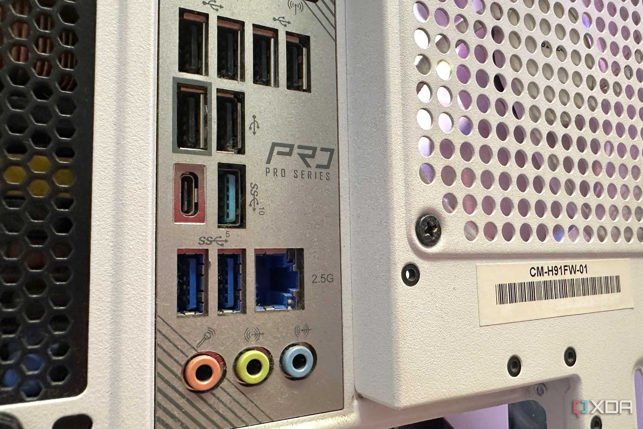USB Type-C port on the rear I/O of a AsRock B650 Pro RS motherboard.