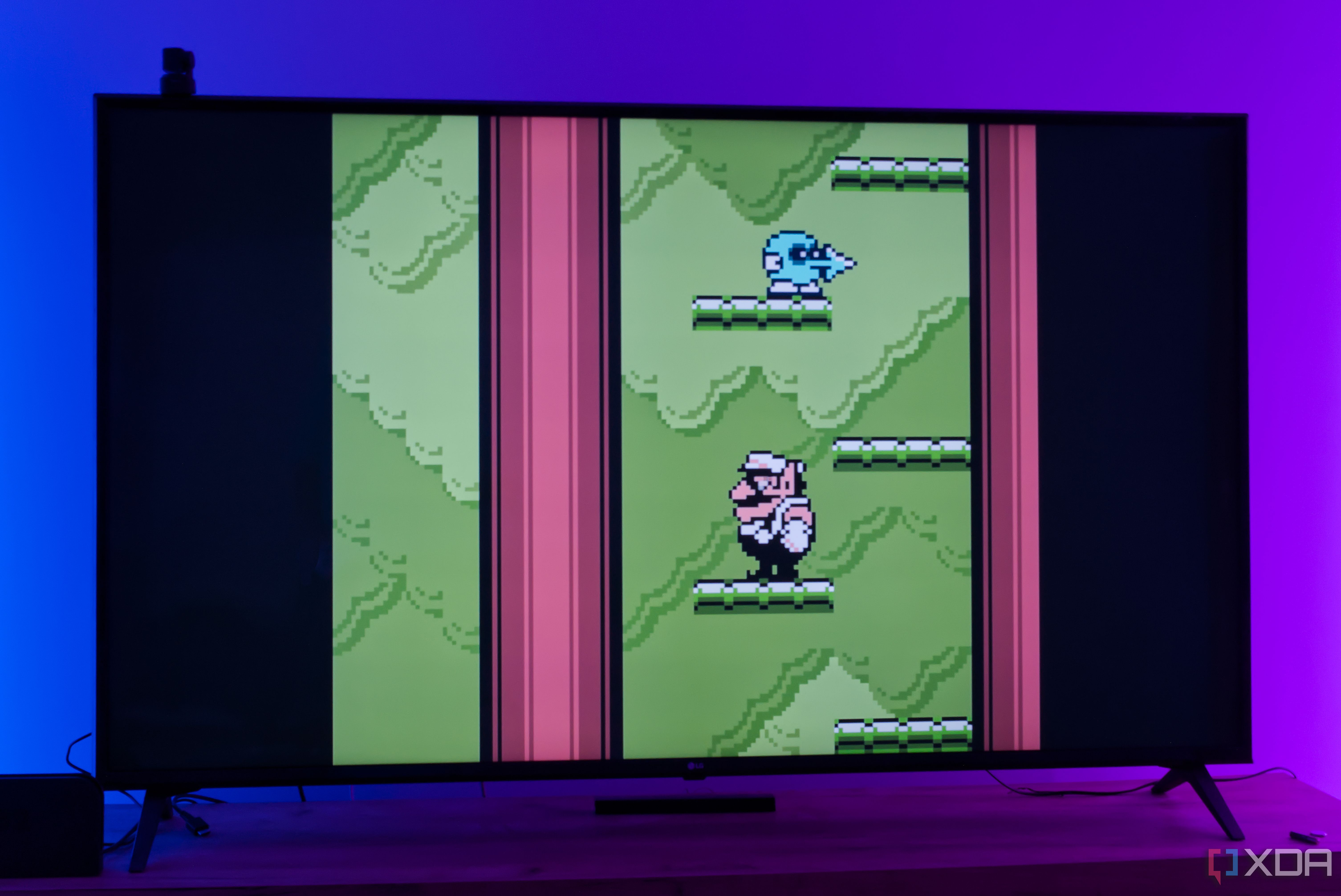 A TV displaying Wario La 3 running in RetroArch for Android
