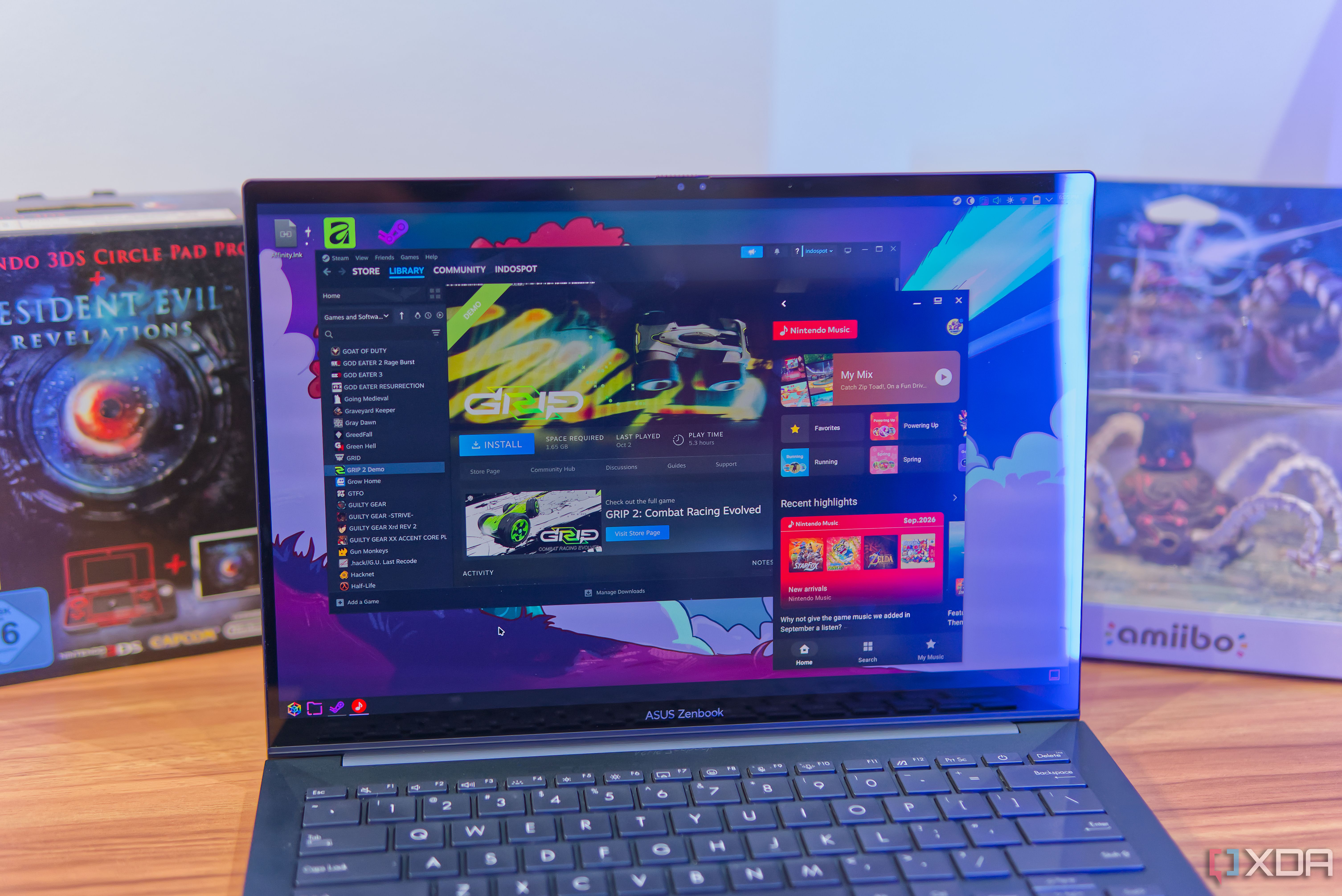 A Linux laptop running Steam and an Android appp through Waydroid