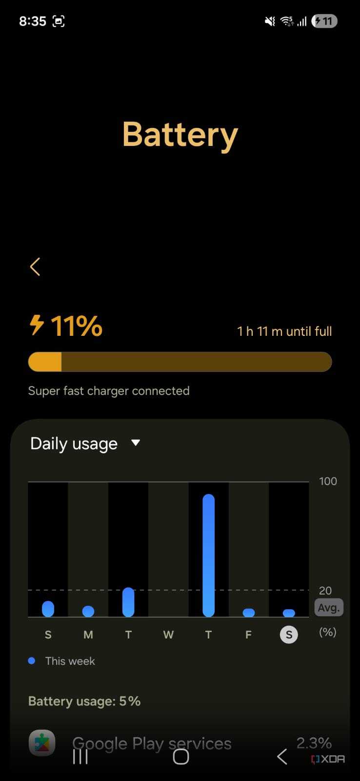 Battery settings in Samsung.