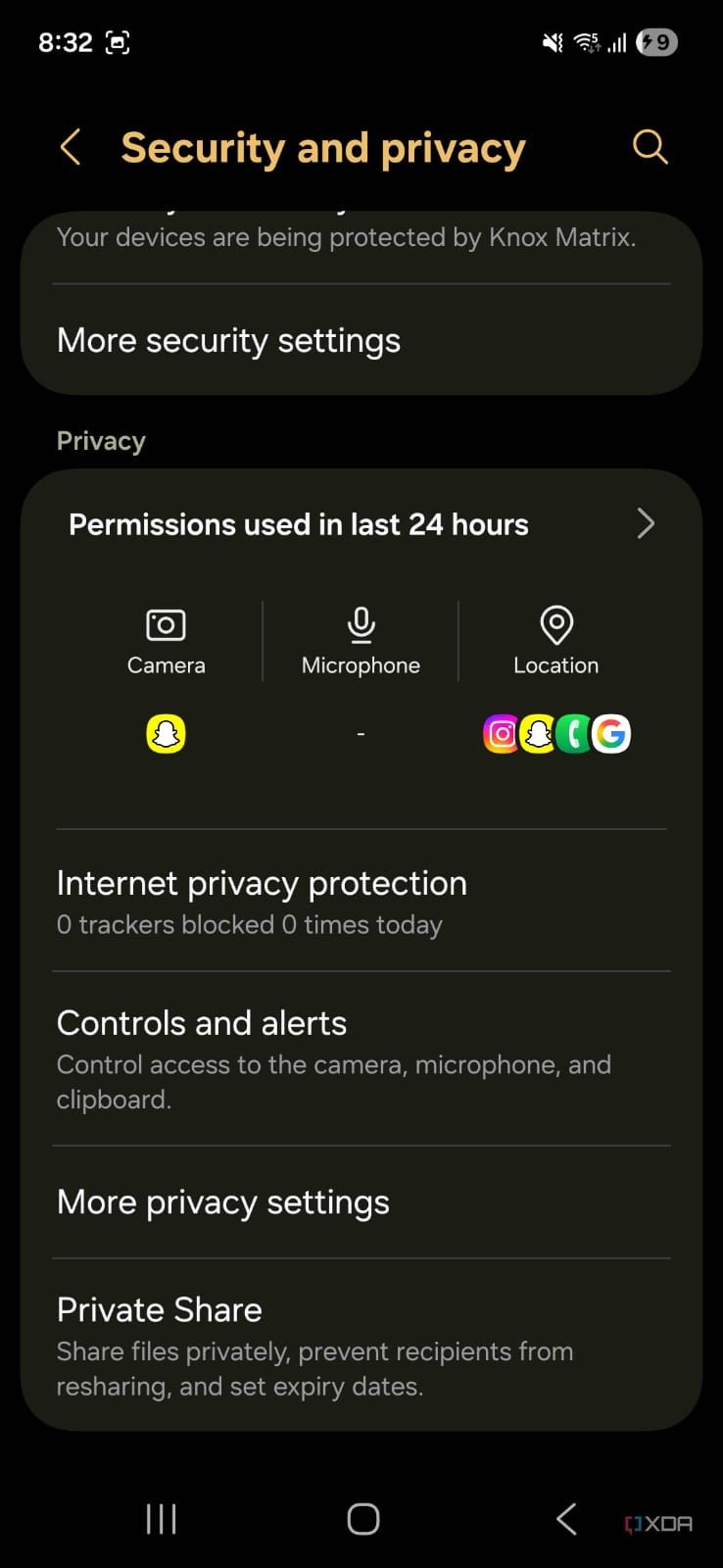 Security and Privacy settings