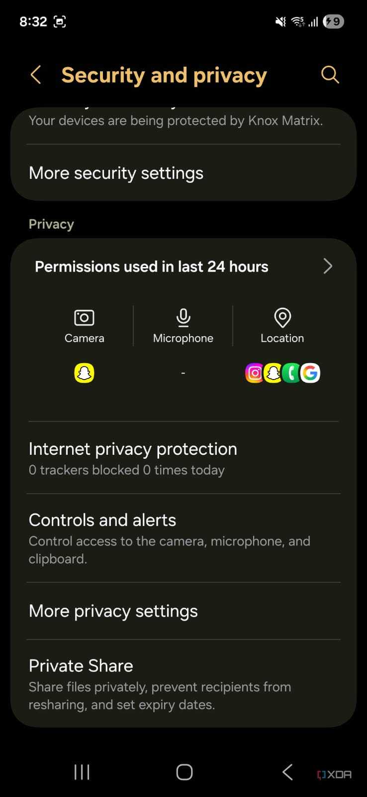 Security and Privacy settings