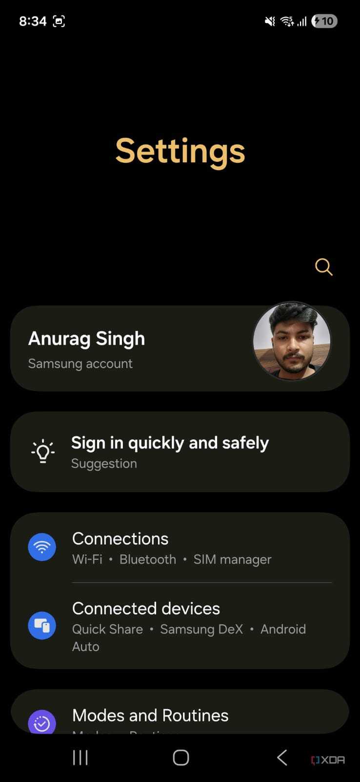 Settings Home Page