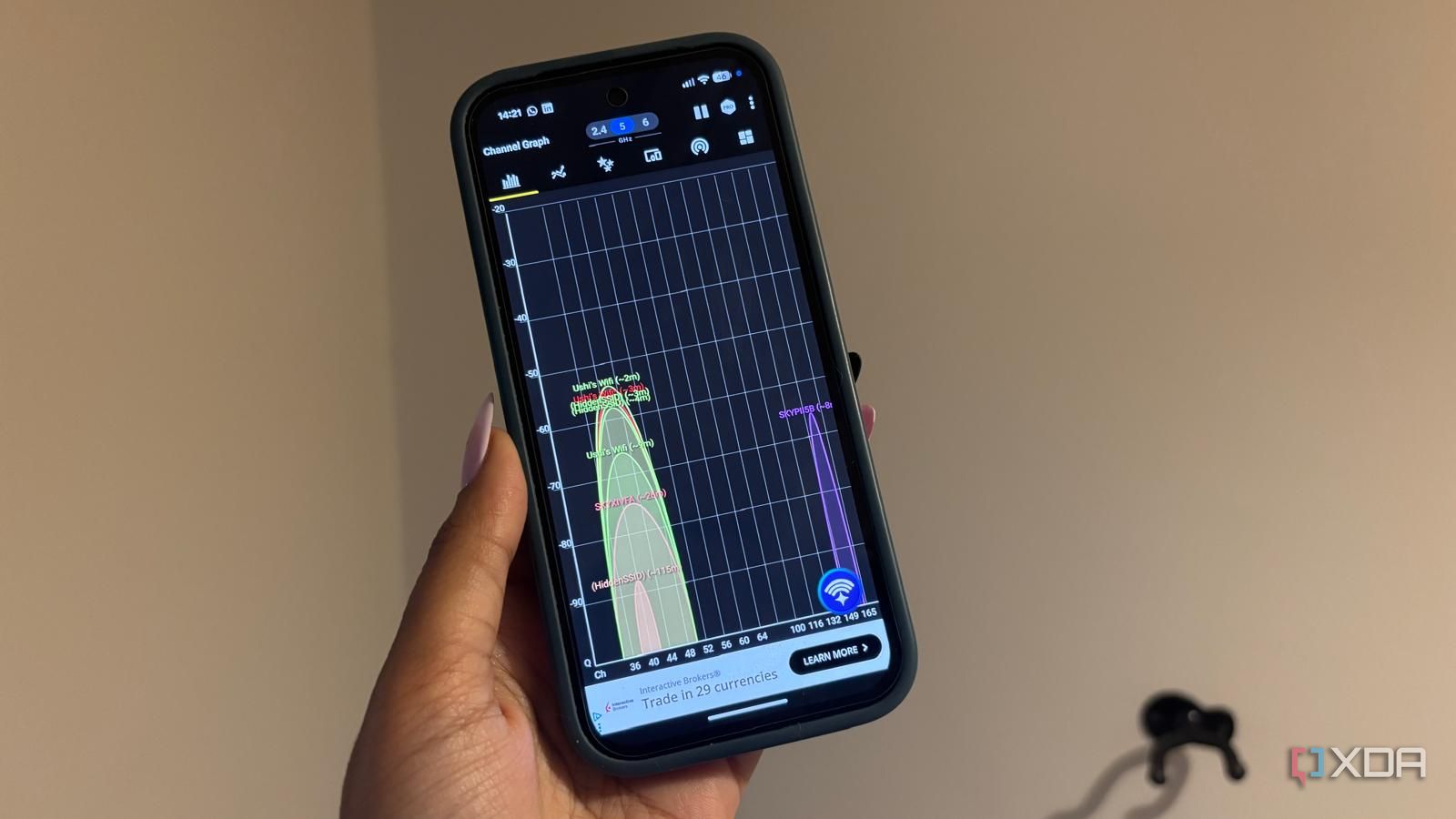 Wi-Fi analyzer app on Google Pixel being held up