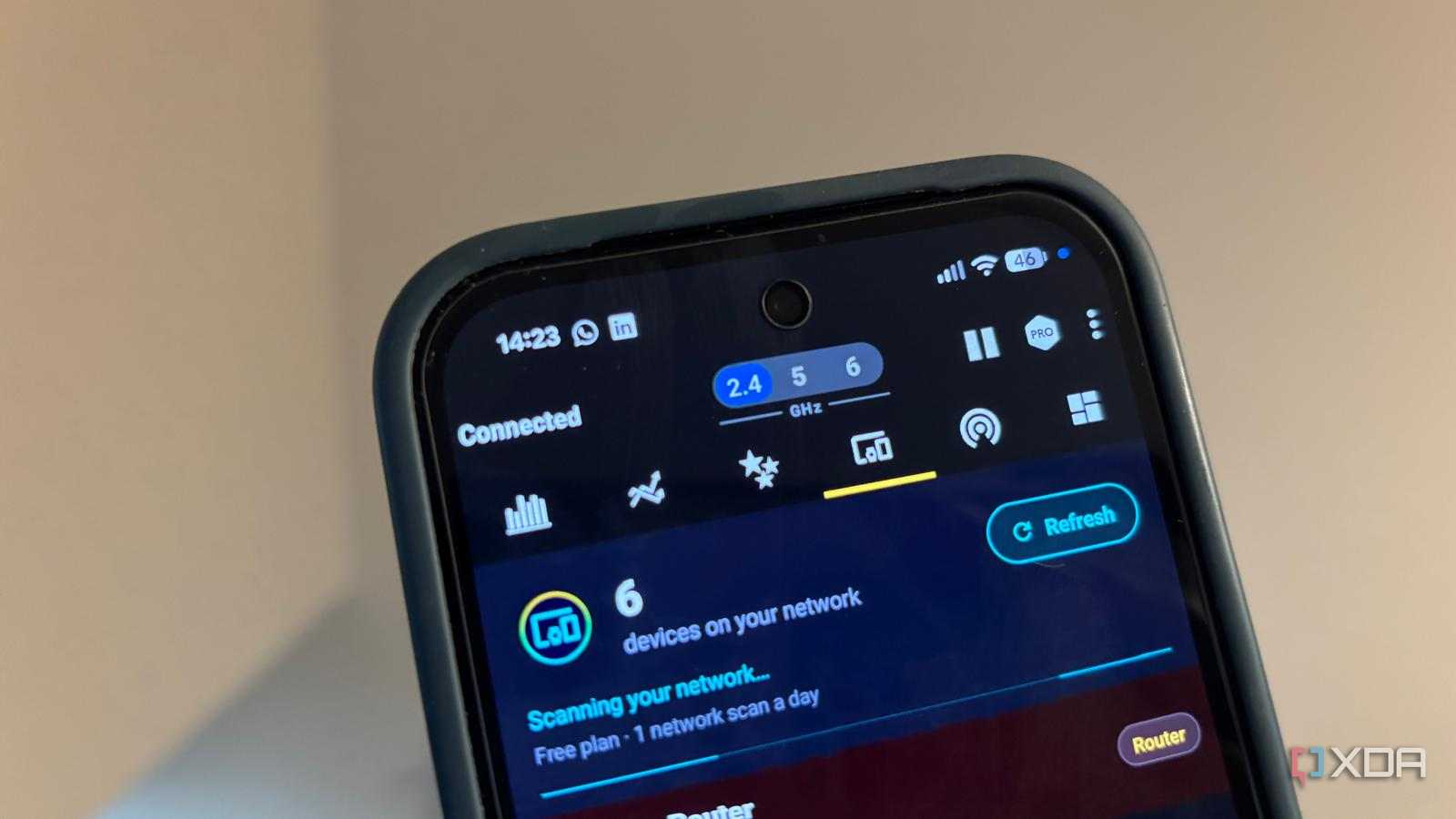 Wi-Fi analyzer app showing devices on the network