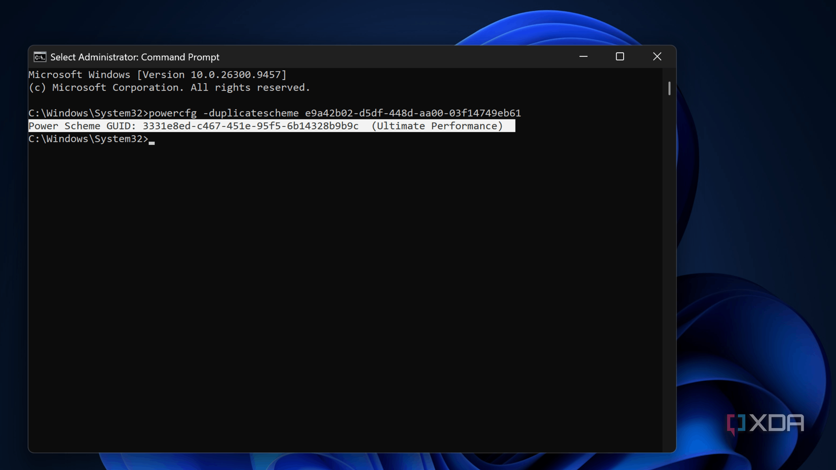 Unlocking Windows 11 Ultimate Performance power plan through Command Prompt.
