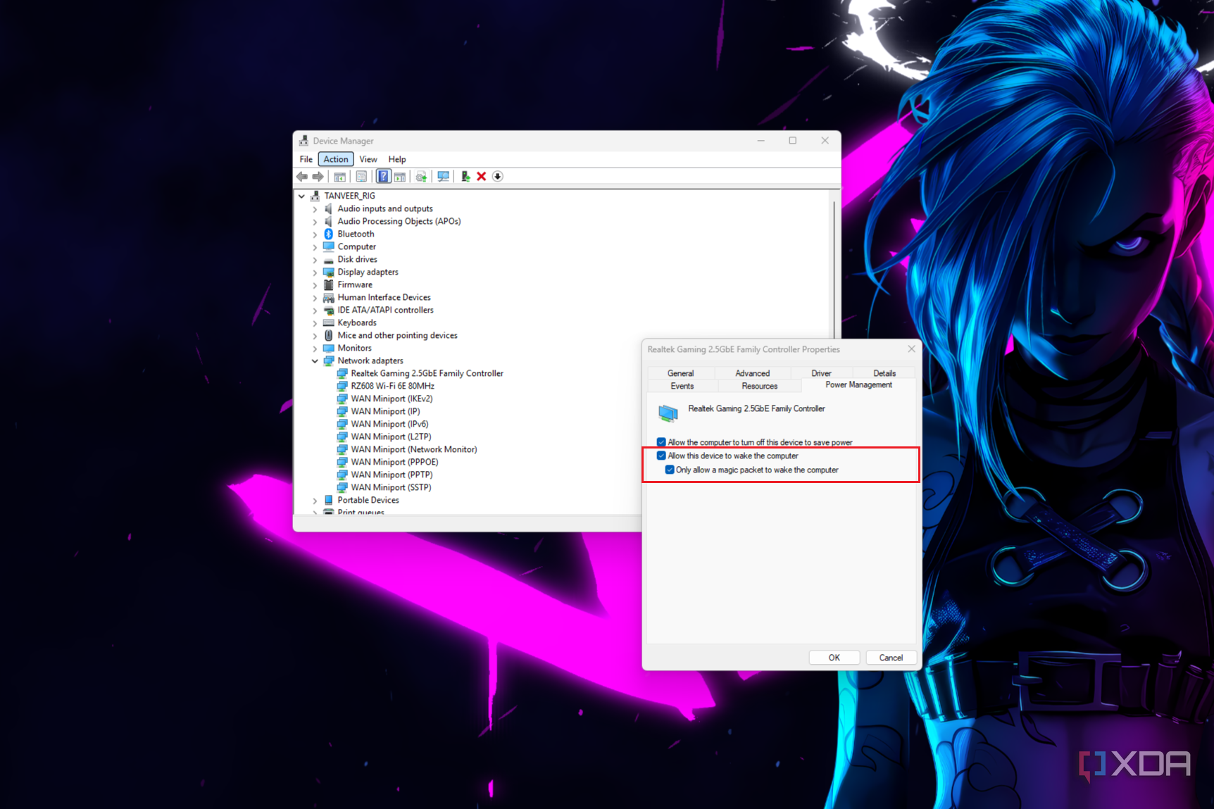 Screenshot of Windows 11 device manager showing network adapter properties