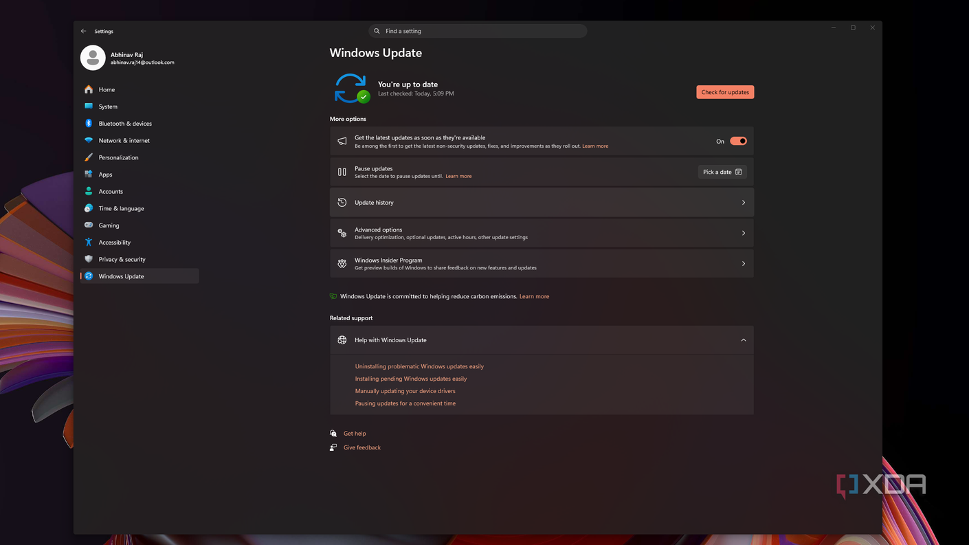 Меню обновления Windows Меню параметров Центра обновления в Windows 11