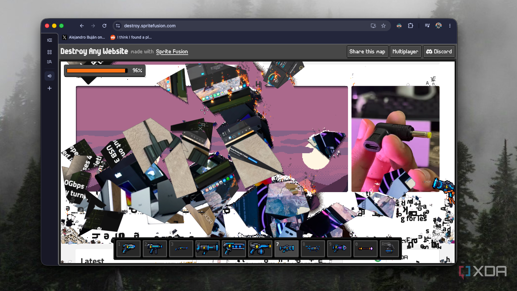 XDA's page reduced to a pile of image shards at 96% in Destroy Any Website